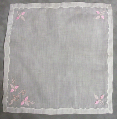 14 X 14 WHITE LINEN
SATIN/ ORGANZA PINK APPLIQUE
SCALLOPED BORDER PINK MONOGRAMMED " L "
$10.00 14 X 14 WHITE LINEN
SATIN/ ORGANZA PINK APPLIQUE
SCALLOPED BORDER PINK MONOGRAMMED " L "
$10.00